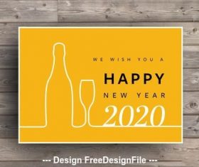New year card ehite eine bottle and glass vector