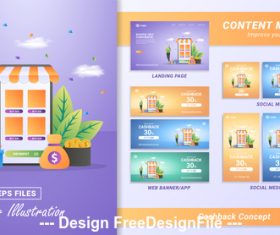 Online marketing content material design flat banner vector