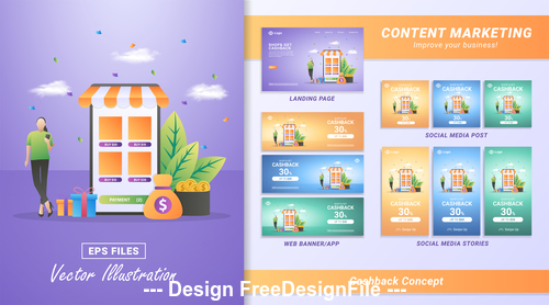 Online marketing content material design flat banner vector