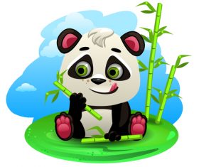 Panda eating bamboo illustration vector