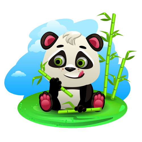 Panda eating bamboo illustration vector