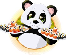 Panda holding sushi food vector