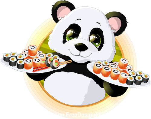 Panda holding sushi food vector