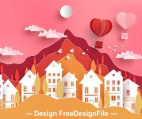 Paper cut draw cute city vector