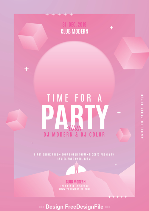 Party flyer psd pink template