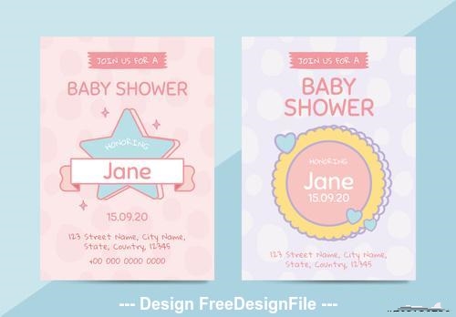 Pastel pink and purple baby shower invitation vector