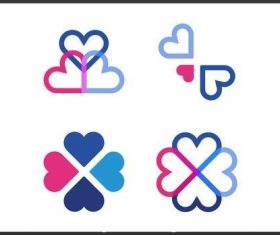 Pink and blue hearts icon set vector