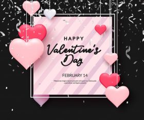 Pink heart and confetti valentines day greeting card vector