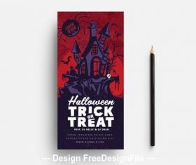 Red halloween card haunted house vector