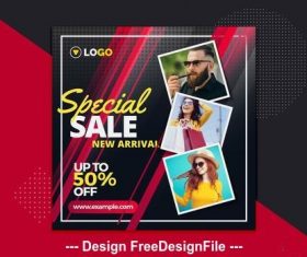 Red square post layout for social media vector