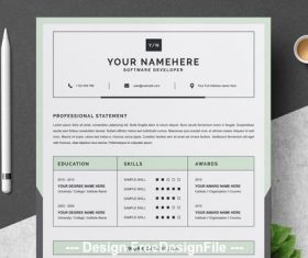 Resume and cover letter layout with green vector