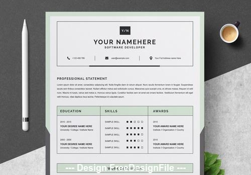 Resume and cover letter layout with green vector