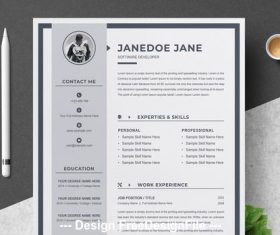 Resume and cover letter with gray sidebar vector