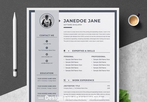 Resume and cover letter with gray sidebar vector