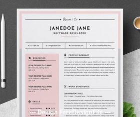 Resume and cover with pink vector
