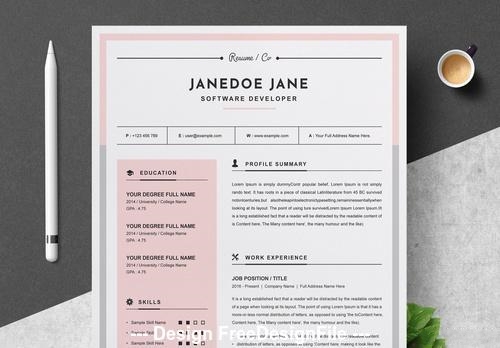 Resume and cover with pink vector
