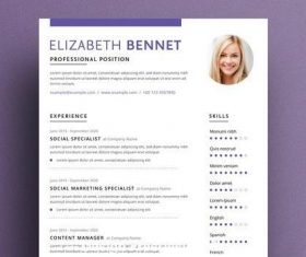 Resume layout with purple vector