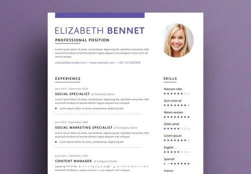 Resume layout with purple vector