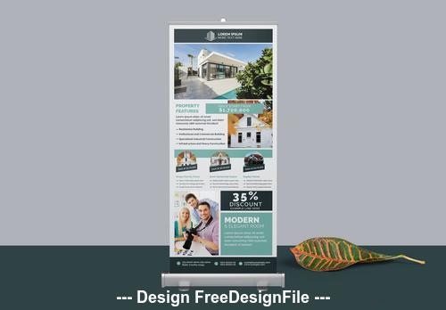 Roll-Up banner layout with teal vector