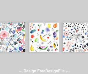 Seamless patterns with flowers and fruits vector