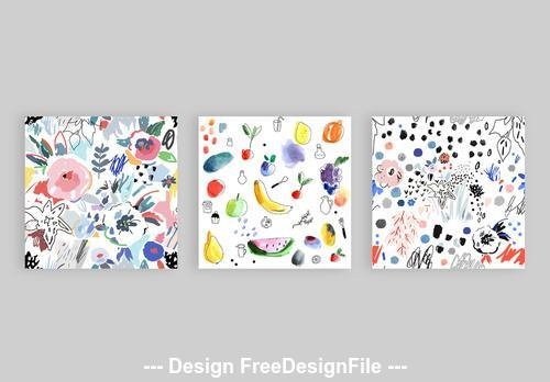 Seamless patterns with flowers and fruits vector