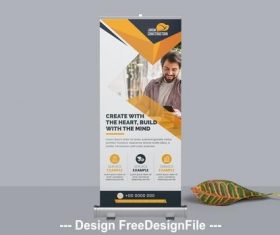Simple construction roll up banner orange vector