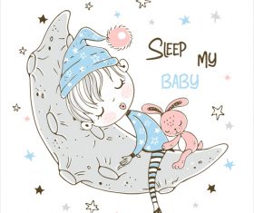 Sleeping little boy cartoon background illustration vector