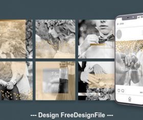 Social media post gold overlay and sequins vector