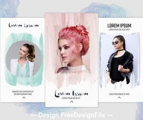 Social media stories layouts with watercolor elements vector