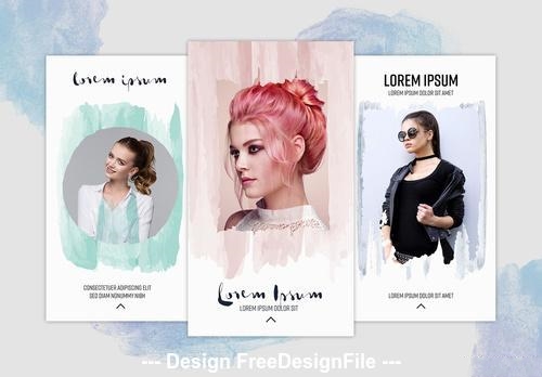 Social media stories layouts with watercolor elements vector