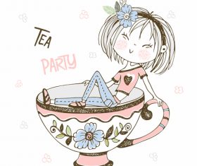 Tea party cartoon illustration vector