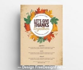 Thanksgiving dinner poster layout with illustrated vector
