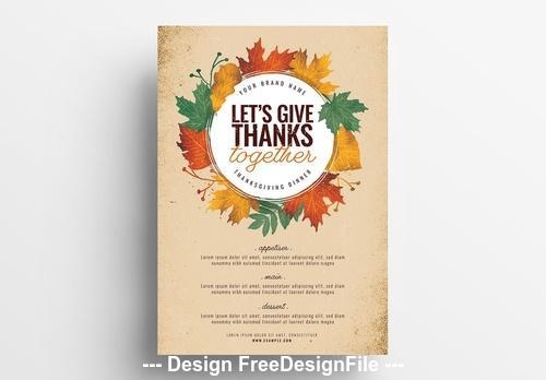 Thanksgiving dinner poster layout with illustrated vector