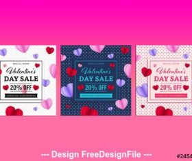 Three valentines day sale social media post vector