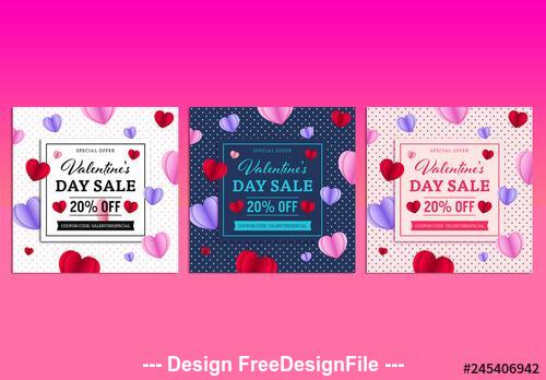 Three valentines day sale social media post vector