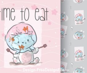 Time to eat cartoon decorative pattern vector