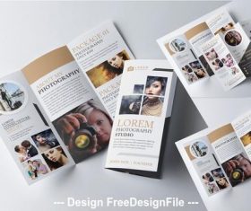 Tri-fold brochure layout with gold vector