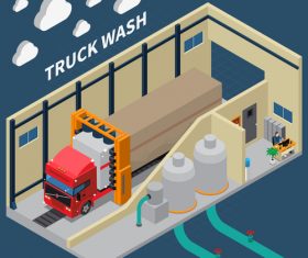 Truck wash cartoon background vector
