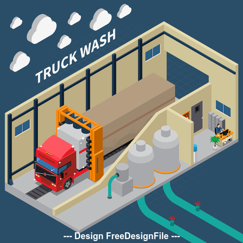 Truck wash cartoon background vector