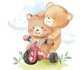 Two little bears cartoon illustration vector
