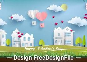 Urban paper cut art and valentines day decoration vector
