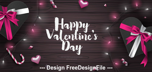 Valentines day card vector on wooden background