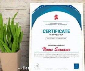 Vertical certificate layout with blue vector