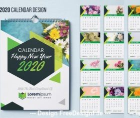 Wall calendar green geometric elements vector