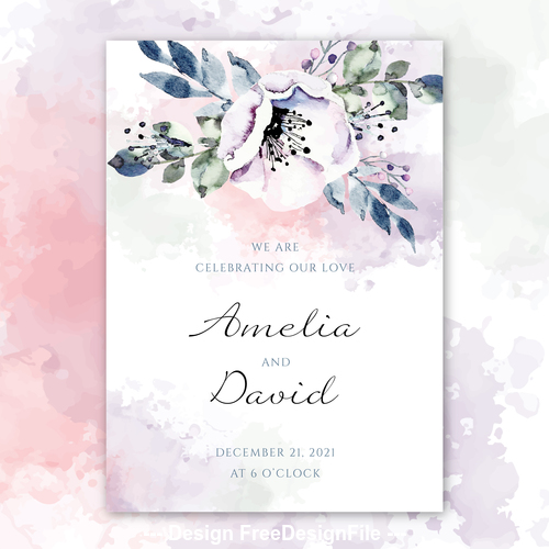 Wedding decorative flowers invitation watercolor vector