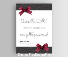 Wedding invitation layout with red bows vector