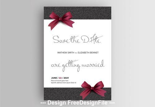 Wedding invitation layout with red bows vector