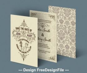 Wedding invitation set with ornamental patterns vector