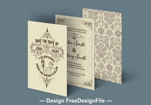 Wedding invitation set with ornamental patterns vector