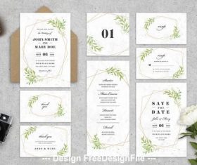 Wedding stationery with leaves and geometric shapes vector